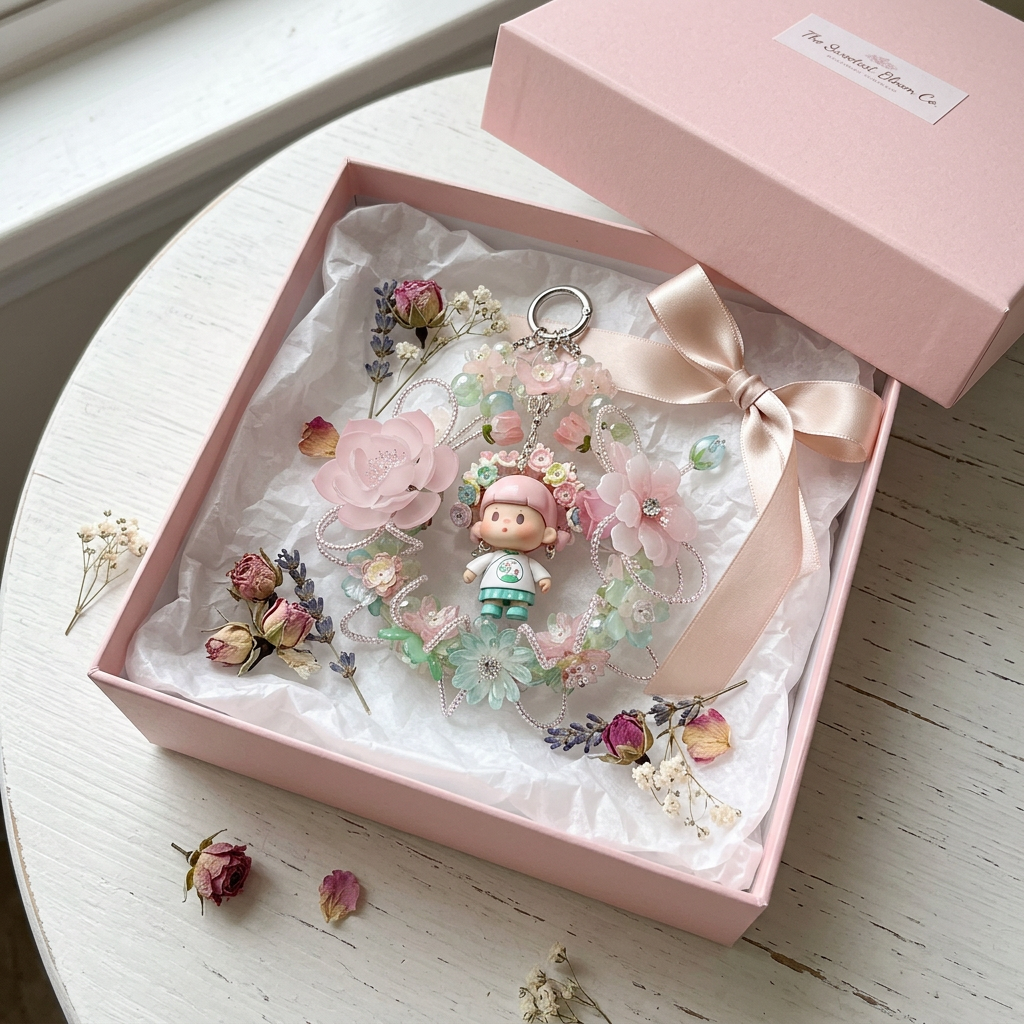 Handmade Pink Floral Wreath Charm | Kawaii Car Mirror Bag Pendant | Cottagecore Room Decor Gift