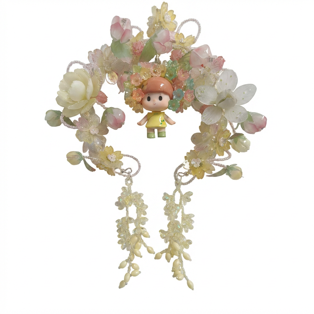Handmade kawaii floral charm pendant white background pastel flower decoration