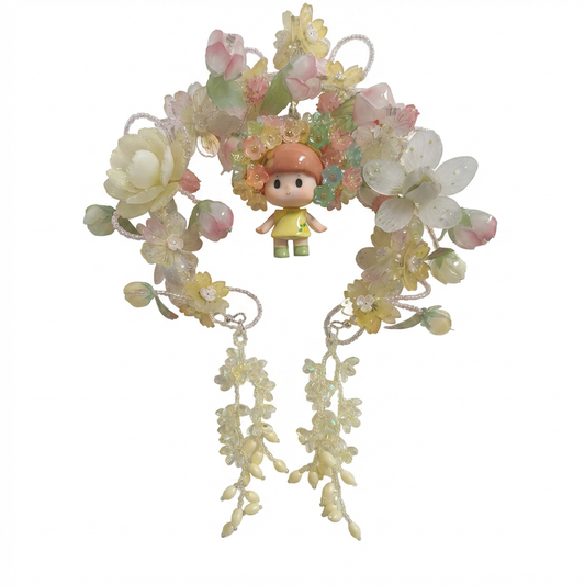 Handmade kawaii floral charm pendant white background pastel flower decoration