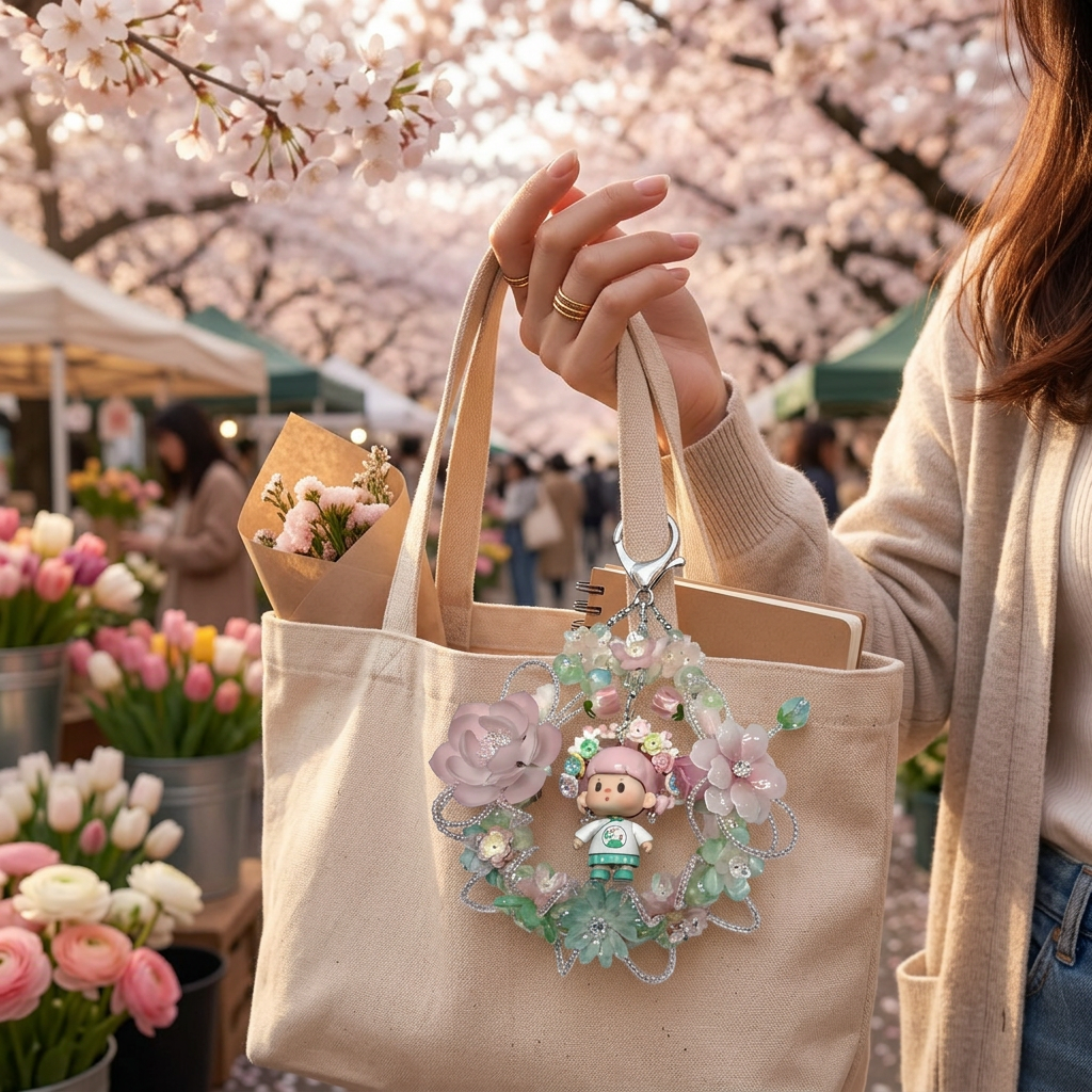 Handmade Pink Floral Wreath Charm | Kawaii Car Mirror Bag Pendant | Cottagecore Room Decor Gift