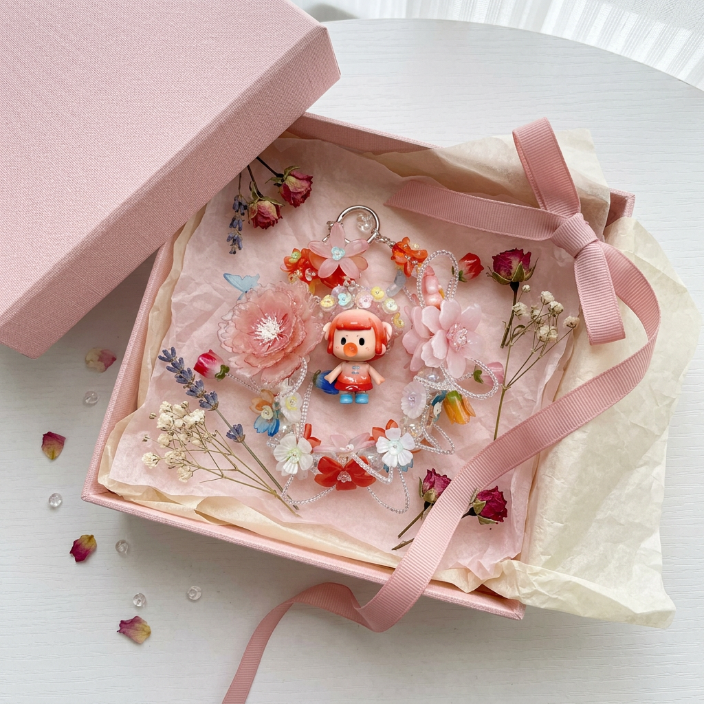 Handmade Red Pink Floral Wreath Charm | Kawaii Doll Car Mirror Pendant | Colorful Room Decor Gift