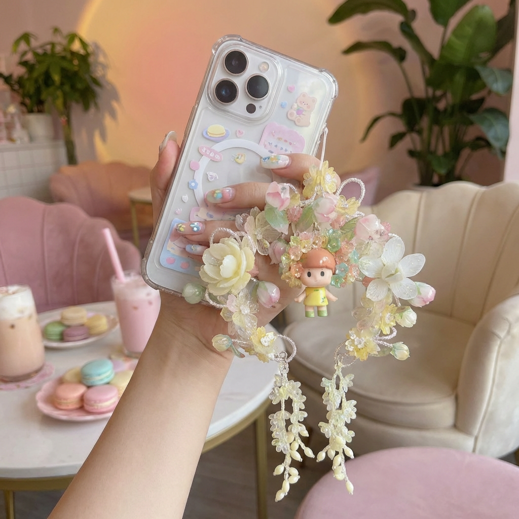 Pastel flower charm as phone charm accessory strap