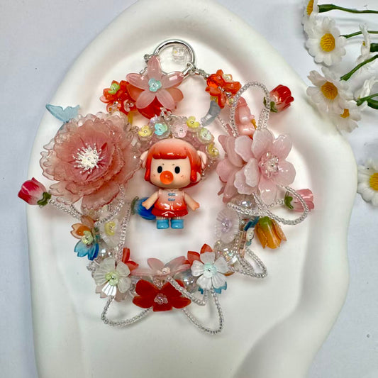 Handmade Red Pink Floral Wreath Charm | Kawaii Doll Car Mirror Pendant | Colorful Room Decor Gift