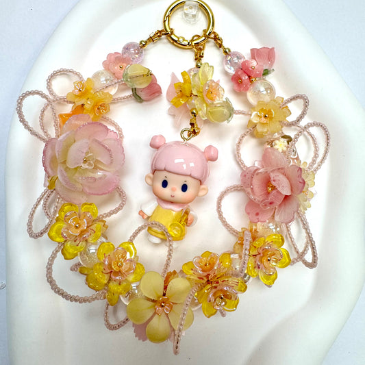 Handmade Yellow Orange Floral Wreath Charm | Kawaii Doll Car Mirror Bag Pendant | Sunny Flower Cottagecore Gift