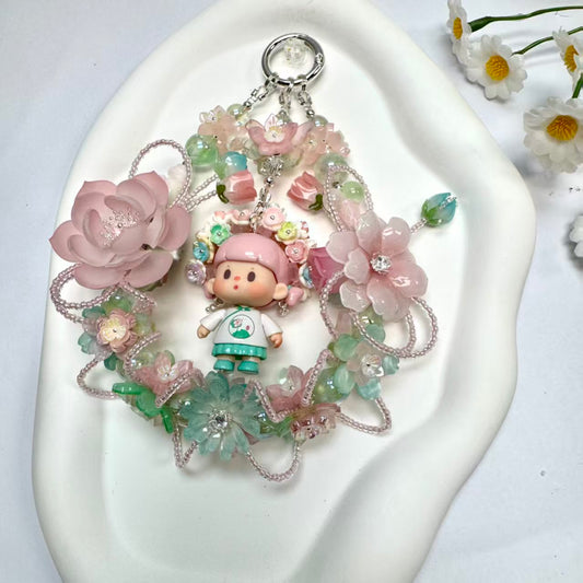 Handmade Pink Floral Wreath Charm | Kawaii Car Mirror Bag Pendant | Cottagecore Room Decor Gift
